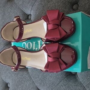 Stylish Burgundy Kids Shoes with Bow And Velcro Strap